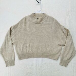 H&M Beige Ribbed Knit Mock Neck Sweater